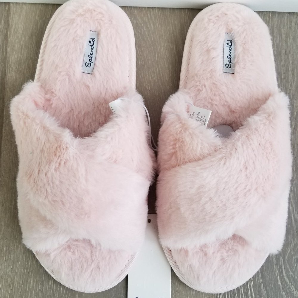 NWT Splendid Faux Fur Crisscross Slippers S/M - Picture 2 of 7